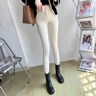 高档2026春秋新款牛仔裤女款白色高腰显瘦小个子保暖小脚铅笔裤子