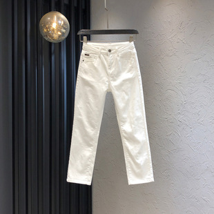 高档白色牛仔裤女款2025秋冬加绒高腰显瘦九分小个子直筒烟管裤子