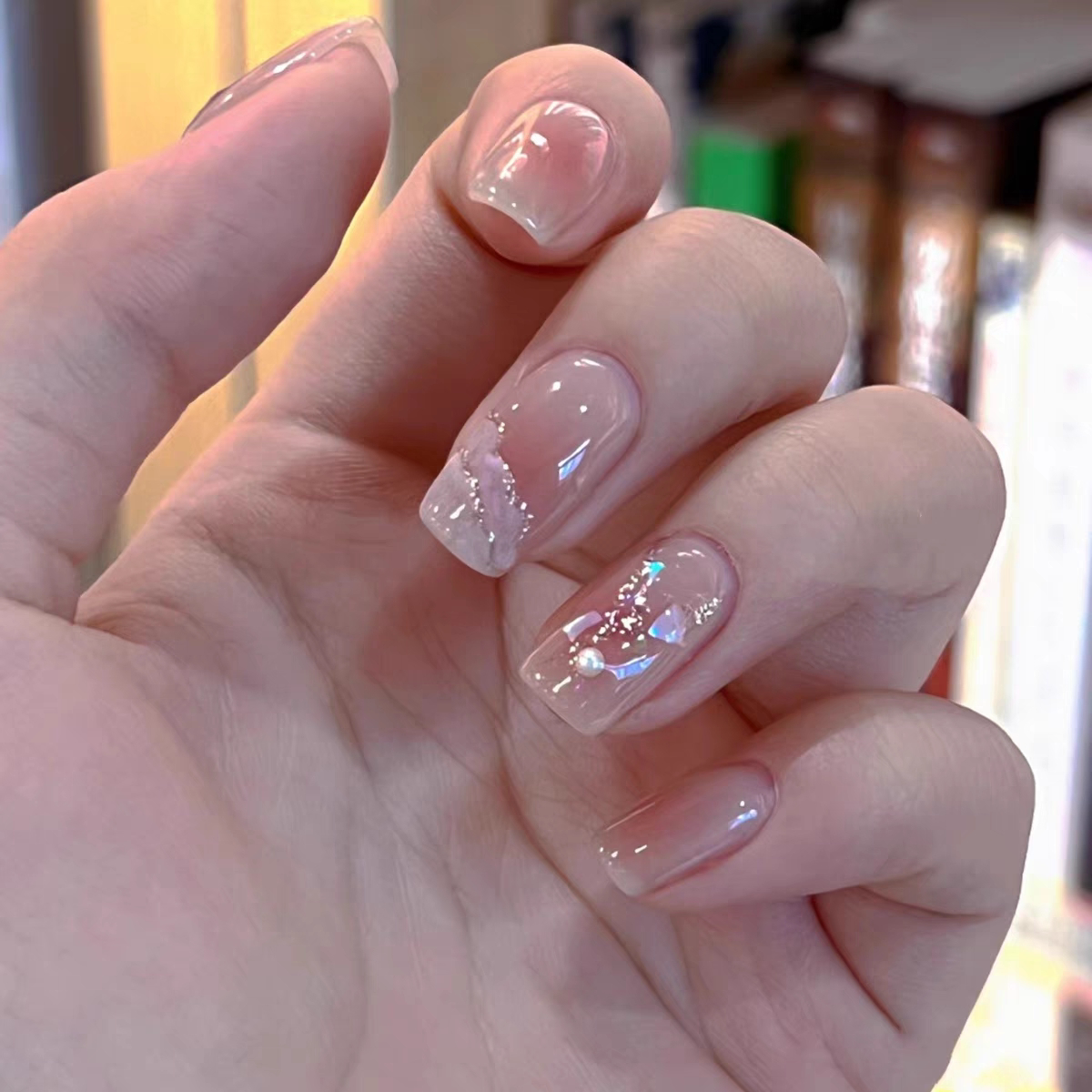 网红穿戴甲小红书同款腮红温柔闪闪美甲手工定制假指甲贴片成品