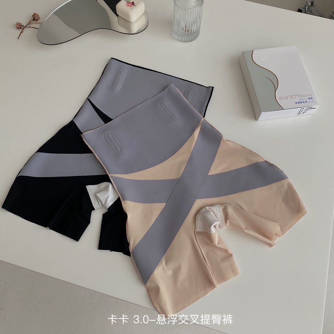 卡卡同款收腹提臀悬浮裤健身瑜伽无痕塑身交叉可外穿打底安全裤女 - 实物图