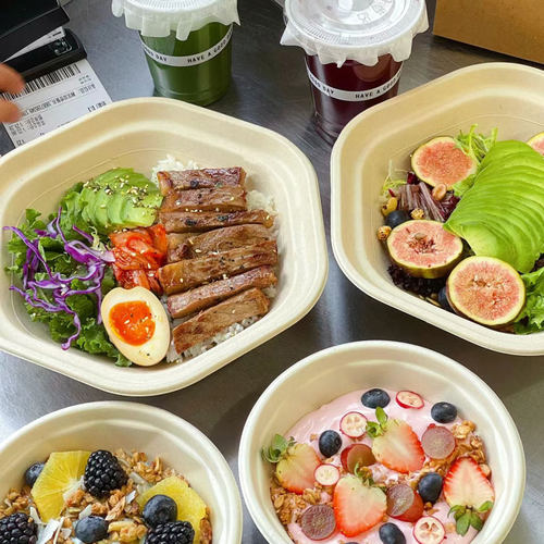 一次性六角碗纸浆打包碗六角形餐盒便当盒可降解饭盒轻食沙拉盒