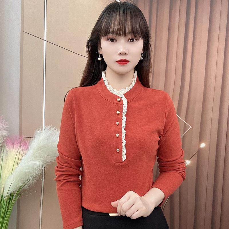 冬季加绒蕾丝花边领显瘦衬衫