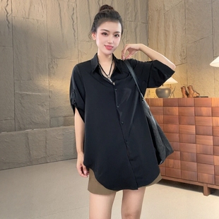 夏季 欧货极简风纯色设计感衬衣女高级感宽松港味上衣 新款 气质时尚