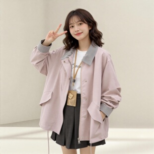 夹克风衣上衣 工装 雾蓝色休闲外套女2026春秋新款 韩系宽松巨好看