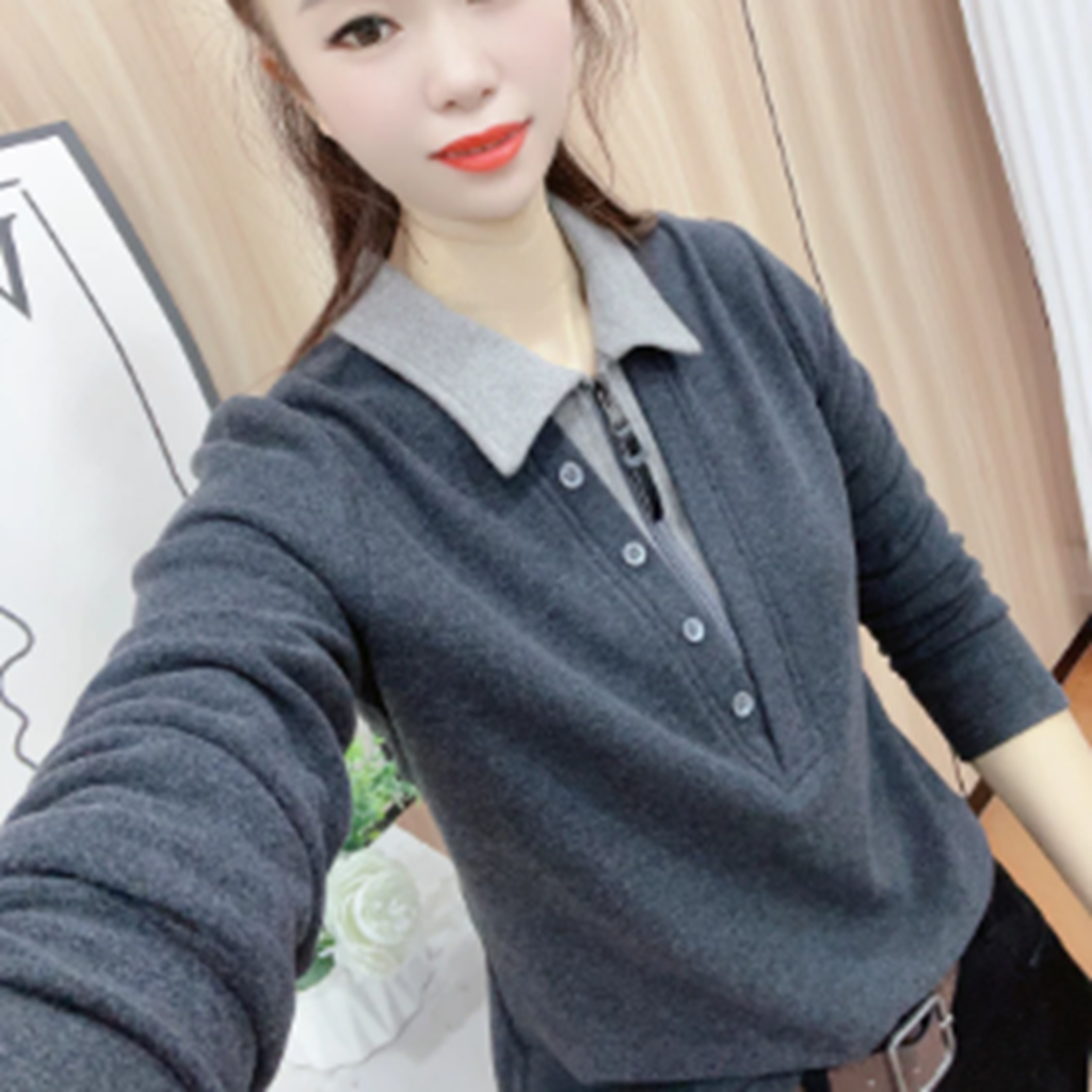 冬季双面德绒拉链衬衫领打底上衣