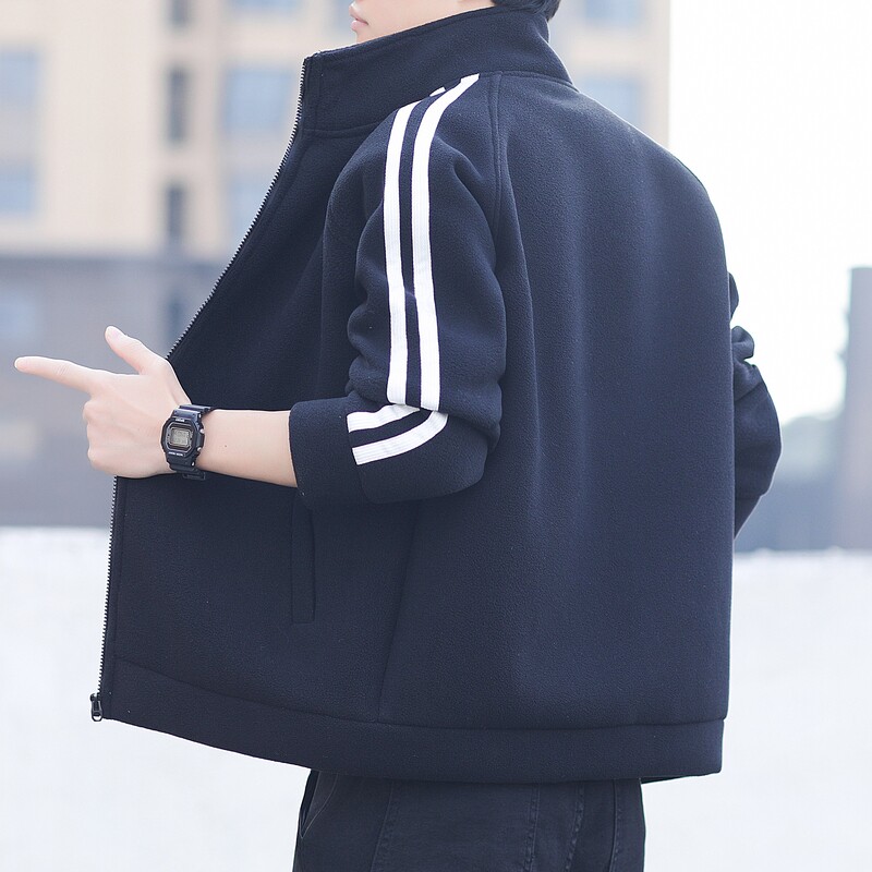 三条杠运动卫衣外套男春秋季新款宽松大码开衫上衣户外休闲抓绒衣