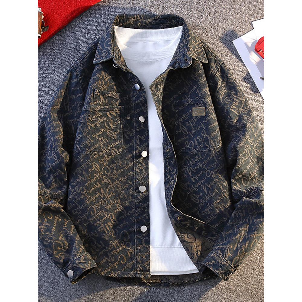 美式牛仔衬衫外套男2025春秋季新款覆古提花长袖衬衣潮牌工装夹克