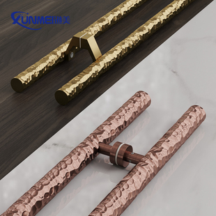 新中式高端敲打纹玻璃门拉手木门把手高级感黑色古铜轻奢金色定制