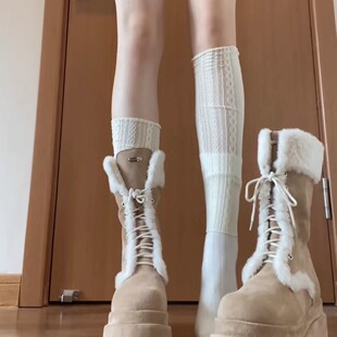 白色蕾丝袜套女袜子配长靴秋冬堆堆袜jk腿套长筒袜配长筒靴小腿袜