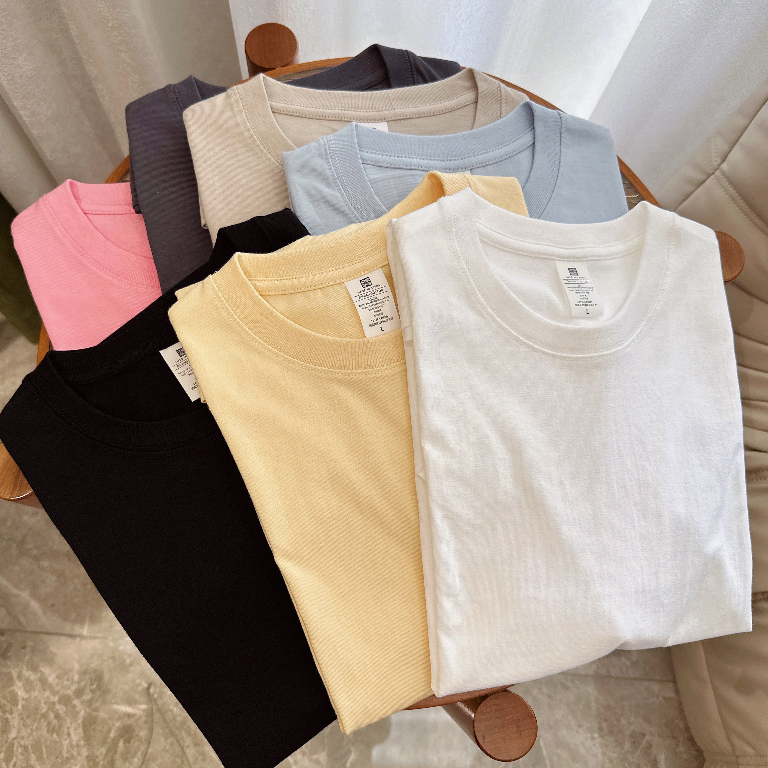 重磅纯棉230g新疆棉纯色短袖T恤宽松休闲打底衫体恤内搭男女同款