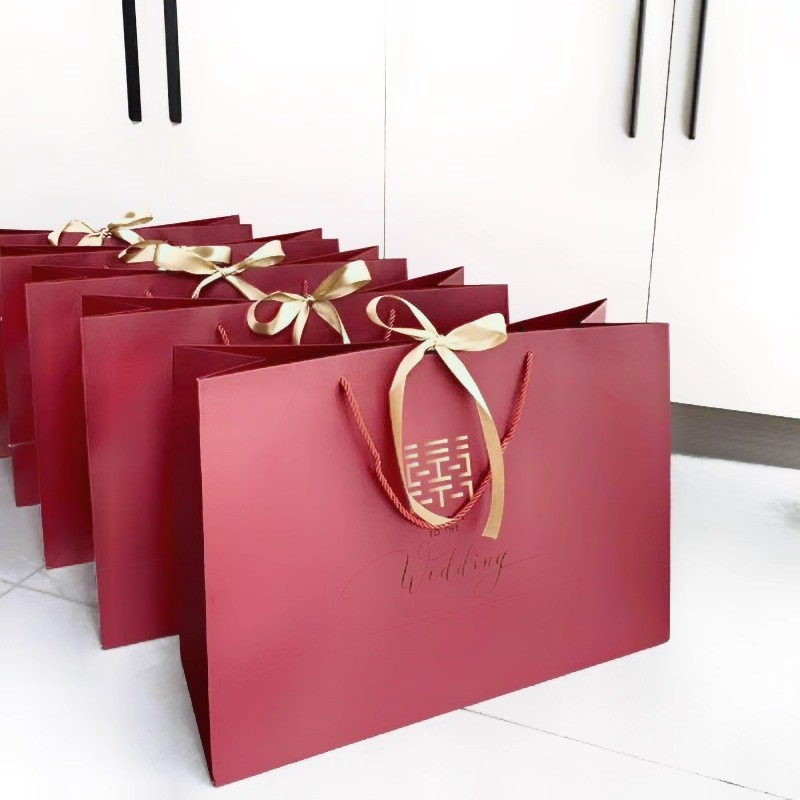 结婚手提袋红色婚礼纸袋陪嫁礼物喜袋礼品袋四件套包装袋衣服袋子
