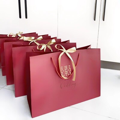 结婚手提袋红色婚礼纸袋陪嫁礼物喜袋礼品袋四件套包装袋衣服袋子