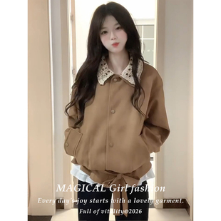 美拉德复古麂皮长袖外套女款2026新款春秋季独特绝美外搭夹克上衣