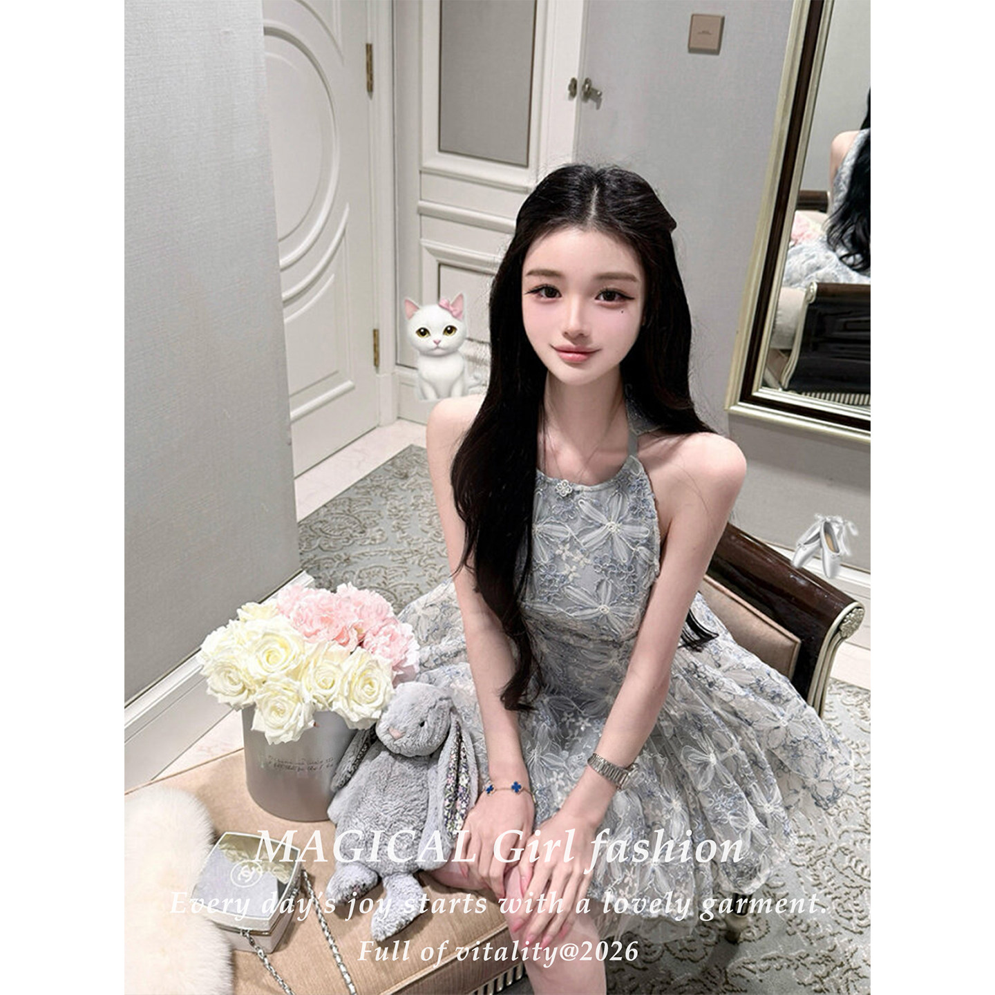 高级感千金风名媛吊带连衣裙女夏图片