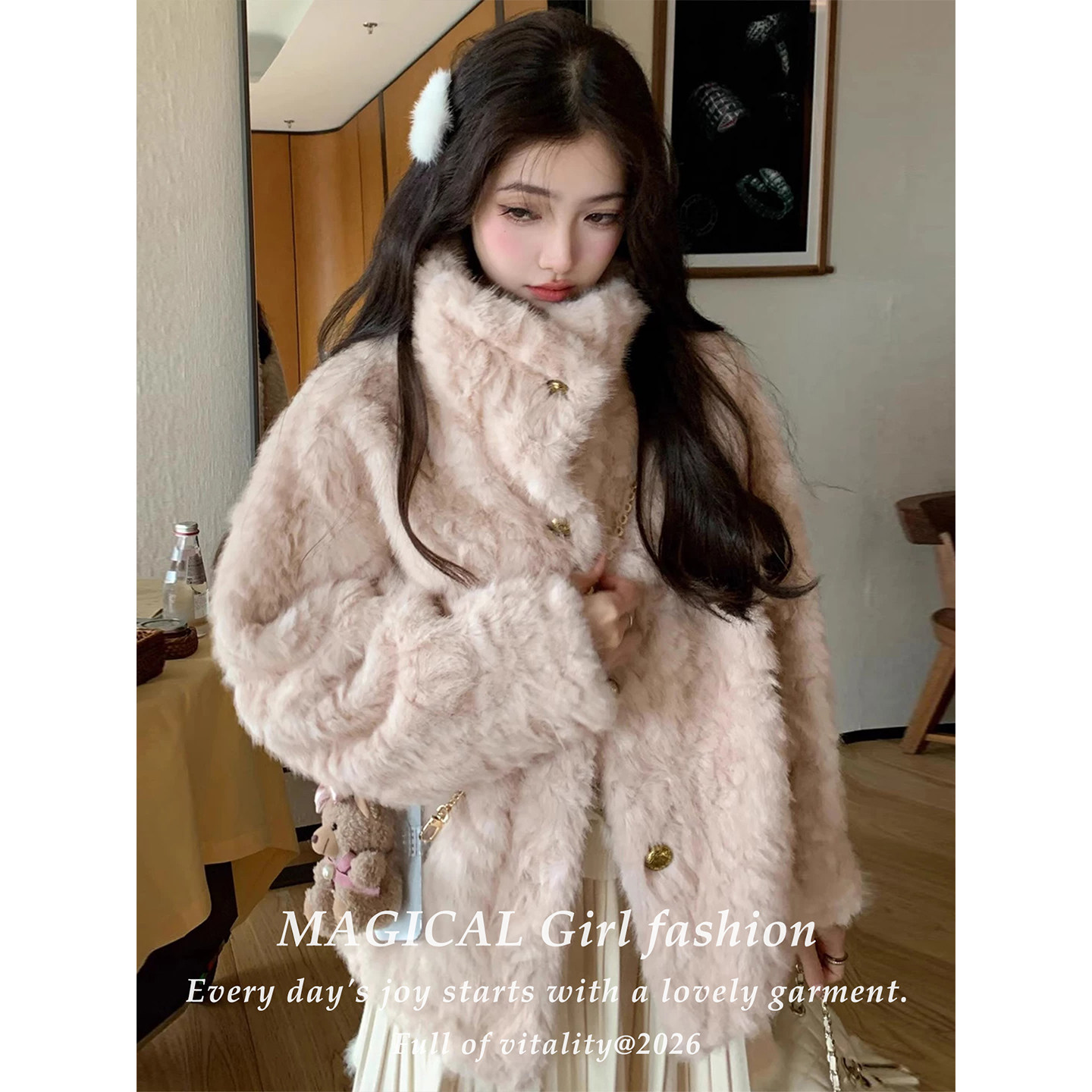 羊羔绒加厚保暖皮毛一体外套女2026秋冬季高级感环保皮草立领大衣