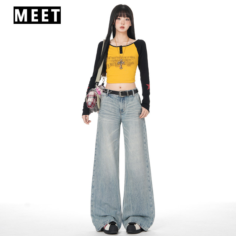 美式水洗抓痕宽松直筒牛仔裤女2026早春新款显瘦遮胯梨型阔腿裤子,女装/女士精品,牛仔裤,淘宝优惠券,粉丝福利购,淘宝优惠卷