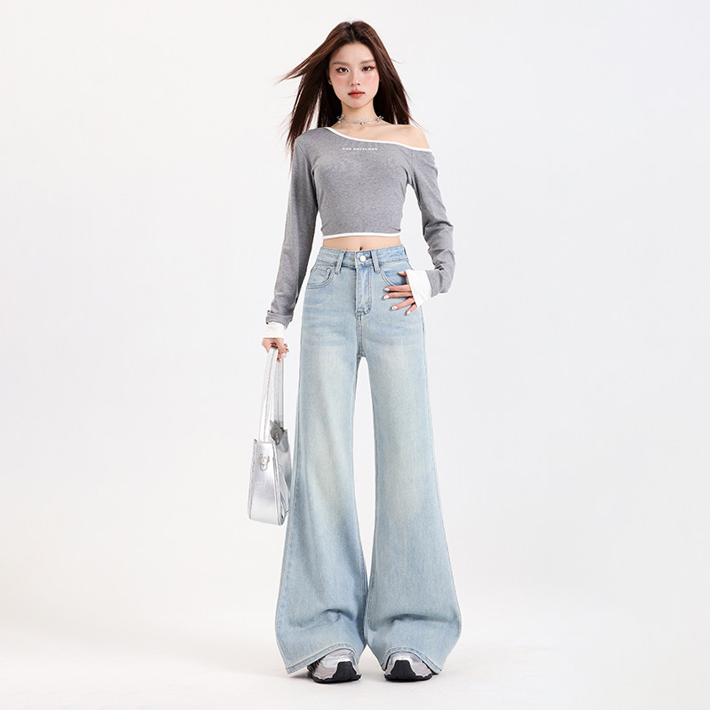 浅色高腰弹力微辣牛仔裤女加绒秋季新款修身百搭宽松显瘦喇叭裤子,女装/女士精品,牛仔裤,淘宝优惠券,粉丝福利购,淘宝优惠卷