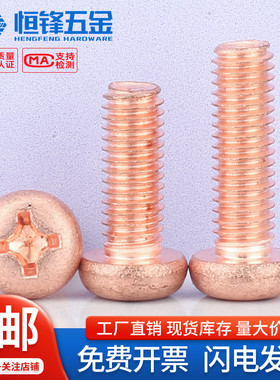 T2纯紫铜螺丝十字圆头螺钉导电红铜螺丝钉美制螺丝M2M2.5M3M4M5M6