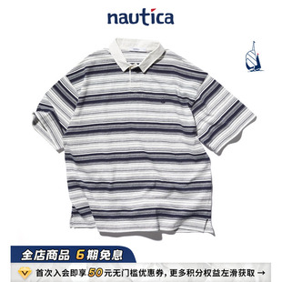 KW3207 官方正品 nautica 白帆日系宽松无性别纯棉条纹POLO衫