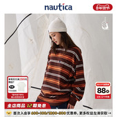 圆领T恤TW4309 日系中性少年感条纹长袖 官方正品 nautica白帆