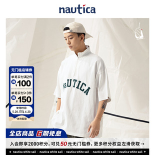 日系中性经典 nautica白帆 LOGO半拉链短袖 明星同款 PoloKW4253