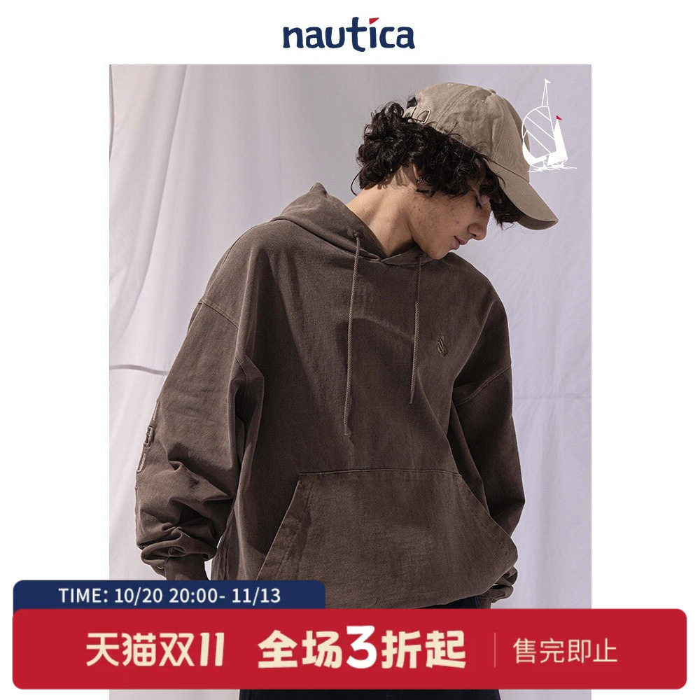【官方】nautica whitesail 日系潮流刺绣logo重磅连帽卫衣