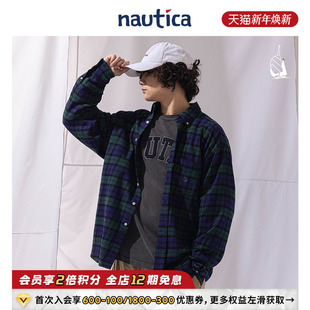 白帆 nautica 日系复古格子宽松工装 长袖 WW2318 衬衫 官方正品