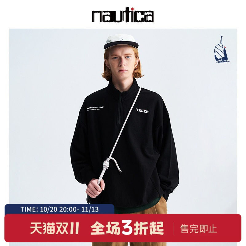 【联名】nautica×河村康辅联名日系中性休闲潮流半拉链卫衣
