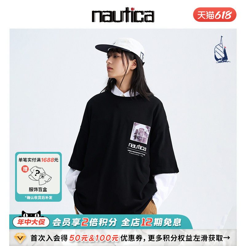 【明星同款】nautica×河村康辅联名日系中性夏季T恤短袖潮男