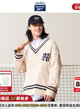 【联名系列】nautica白帆 x Reebok日系学院风V领毛衣RBSW4408