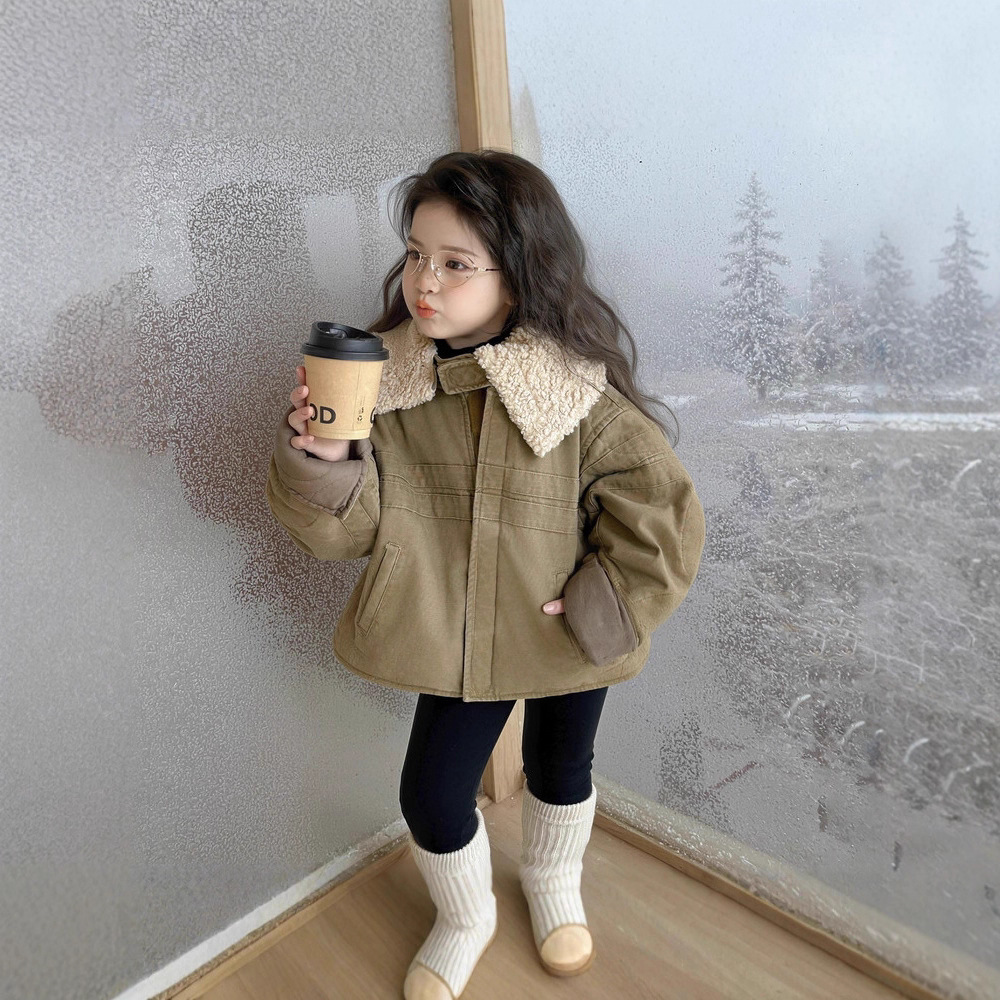 女童牛仔外套秋冬季2025新款韩版儿童洋气加厚夹棉上衣女宝宝棉服