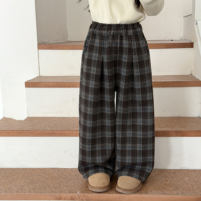 【加绒】2025冬季新品女童裤子潮儿童保暖休闲时髦加厚直筒格子裤