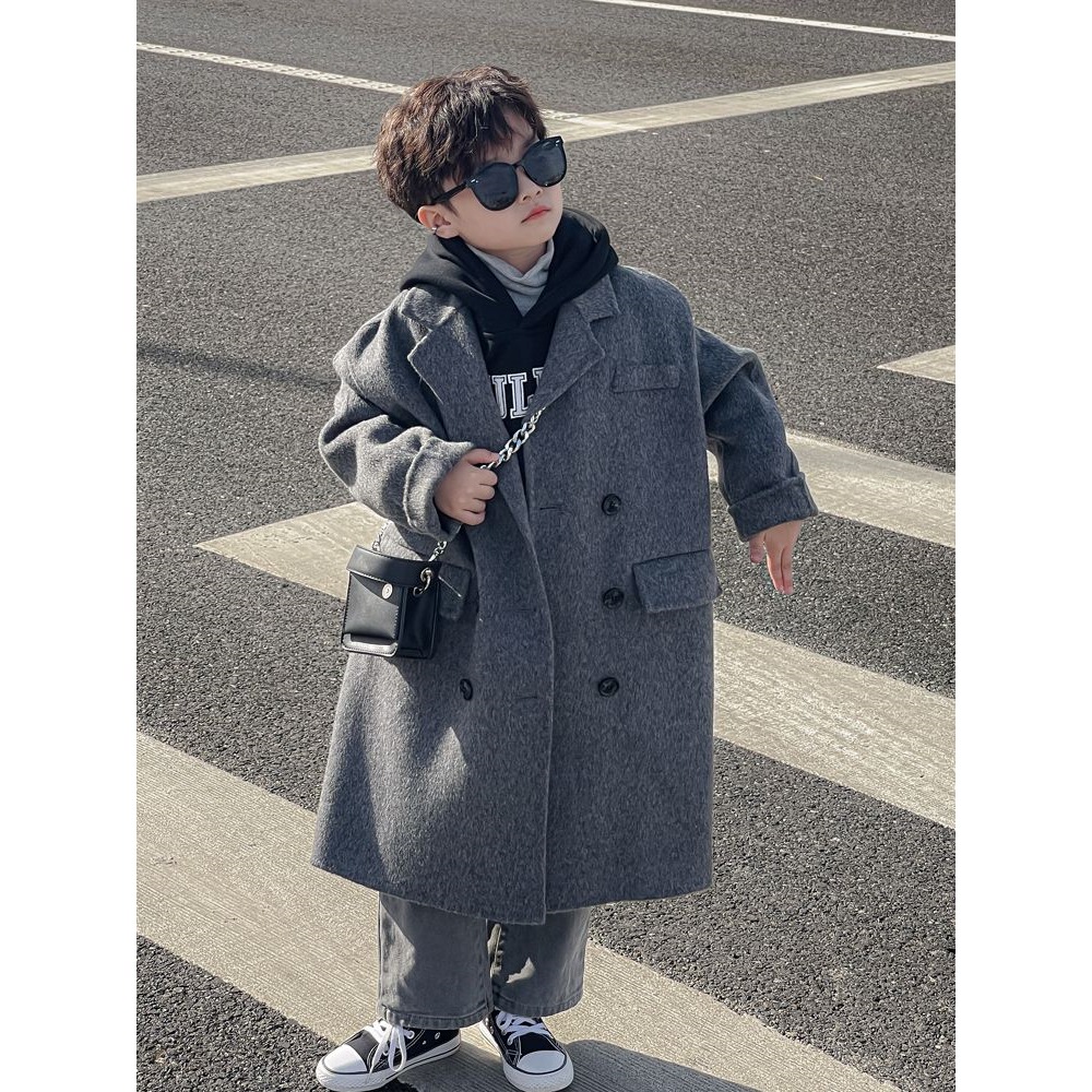 儿童双面呢羊绒大衣2025新款冬季中大男女童羊毛呢子外套春秋冬装