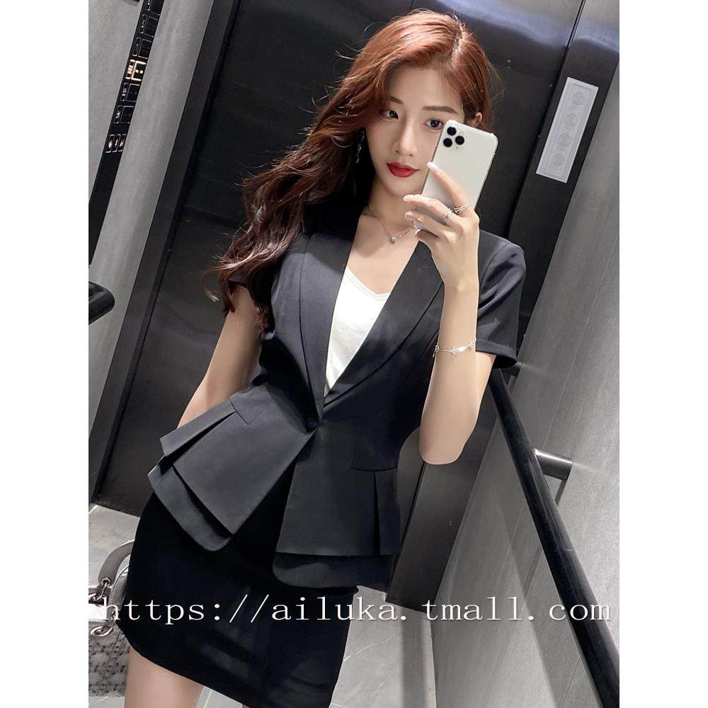 职业装套装女夏季高端时尚韩版小西服面试正装酒店前台工作服套裙