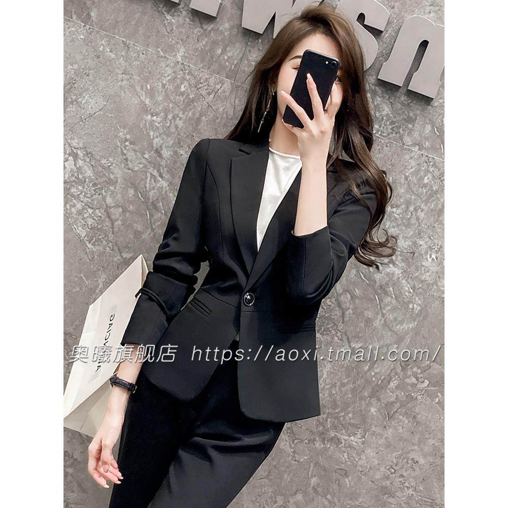 气质职业套装工作装女大学生教师公务员珠宝店工装正装黑色套裤K