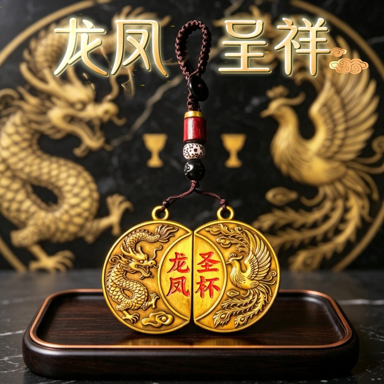 龙凤圣杯龙凤呈祥钥匙扣一对随身吉祥挂饰 挂件配饰