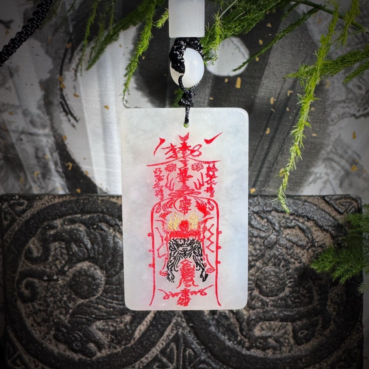岫玉白鹤童子平安雕刻手工无事牌项链吊坠国风招财平安五一送礼