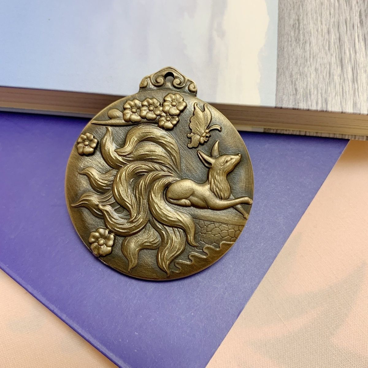 九尾狐狐仙美女梅花钥匙扣纯黄铜吊坠项链把件腰牌挂件平安定制