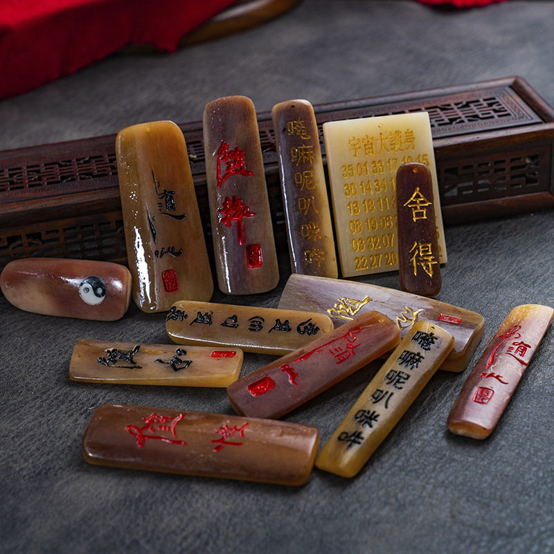 老料驼骨雕刻文字随行吊牌舍得精心文字挂坠文玩DIY配饰配件