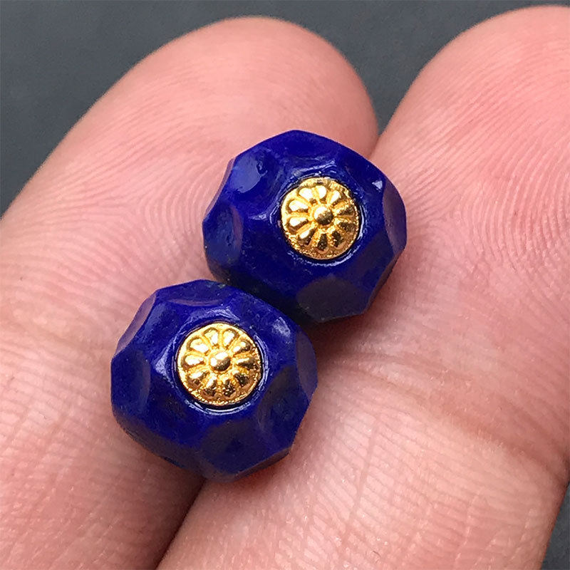10MM天然青金石深坑无相散珠文玩星月椰蒂手串DIY配饰顶珠腰珠串