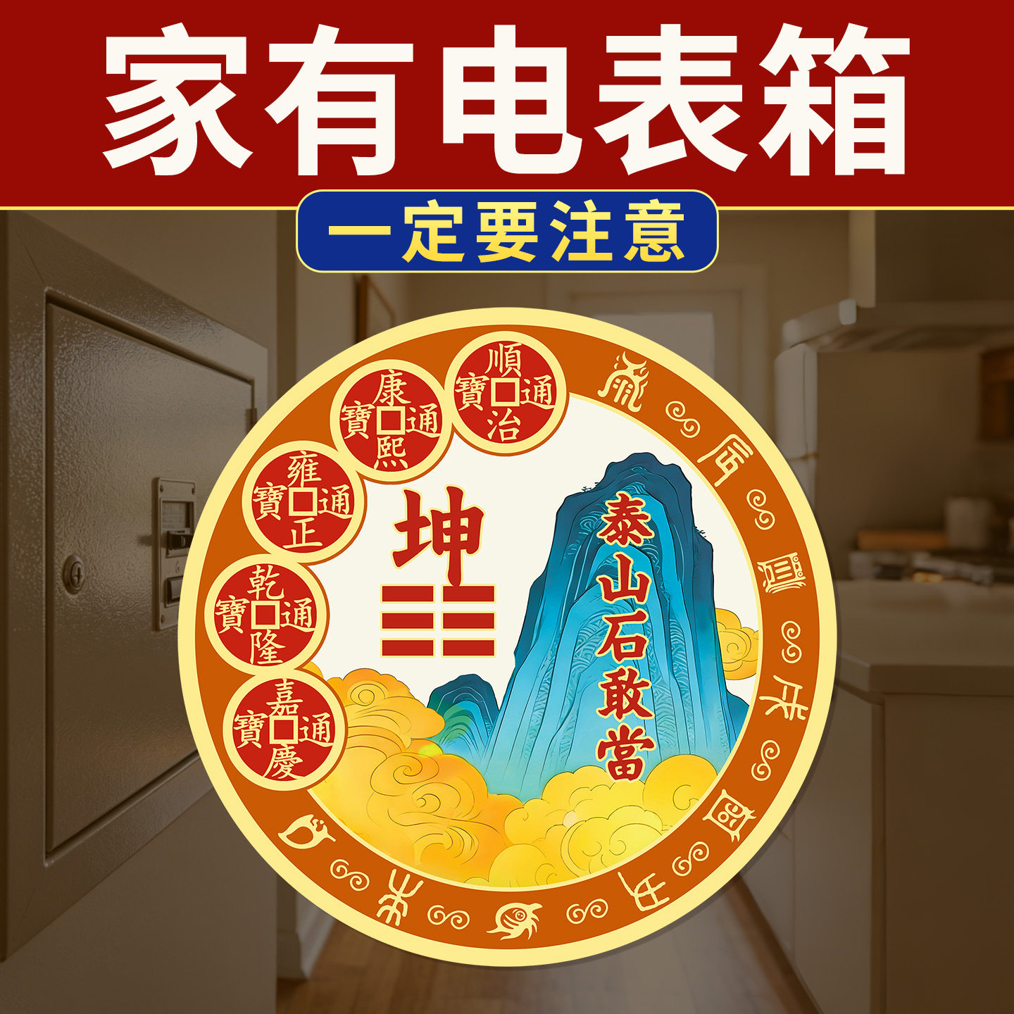 五帝钱泰山石敢当贴纸电表箱位置在西北挂件正北正南摆件贴画批发