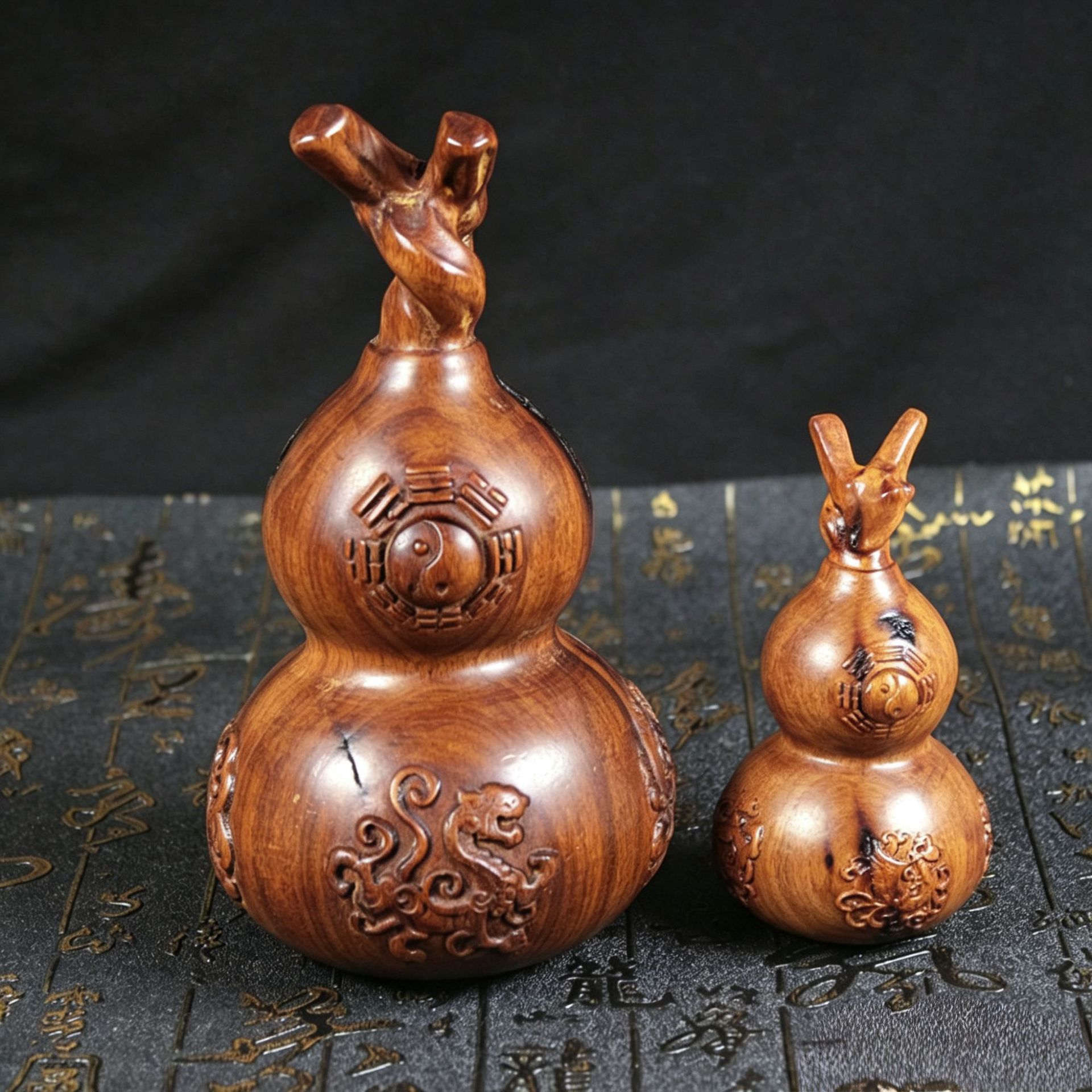 雷击枣木葫芦摆件四象太极八卦葫芦手工木制品家居装饰工艺品摆件