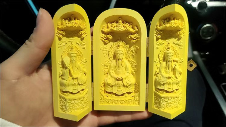 三清道祖三清天尊神像黄杨木雕三开摆件随身神龛三清祖师神像