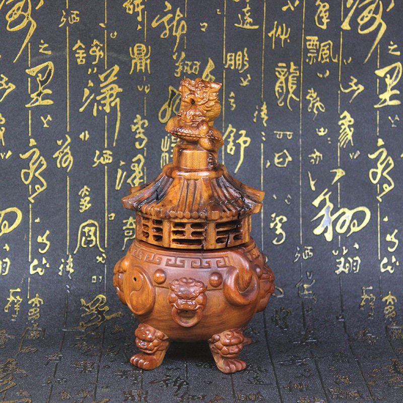 天然雷击枣木香炉大盘龙太极炼丹炉香炉书房茶室堂香道器收藏礼品