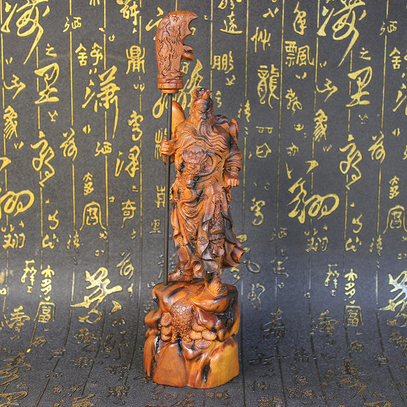 雷击枣木雷焦雕刻关公像摆件大号财神爷家居公司装饰红木工艺品