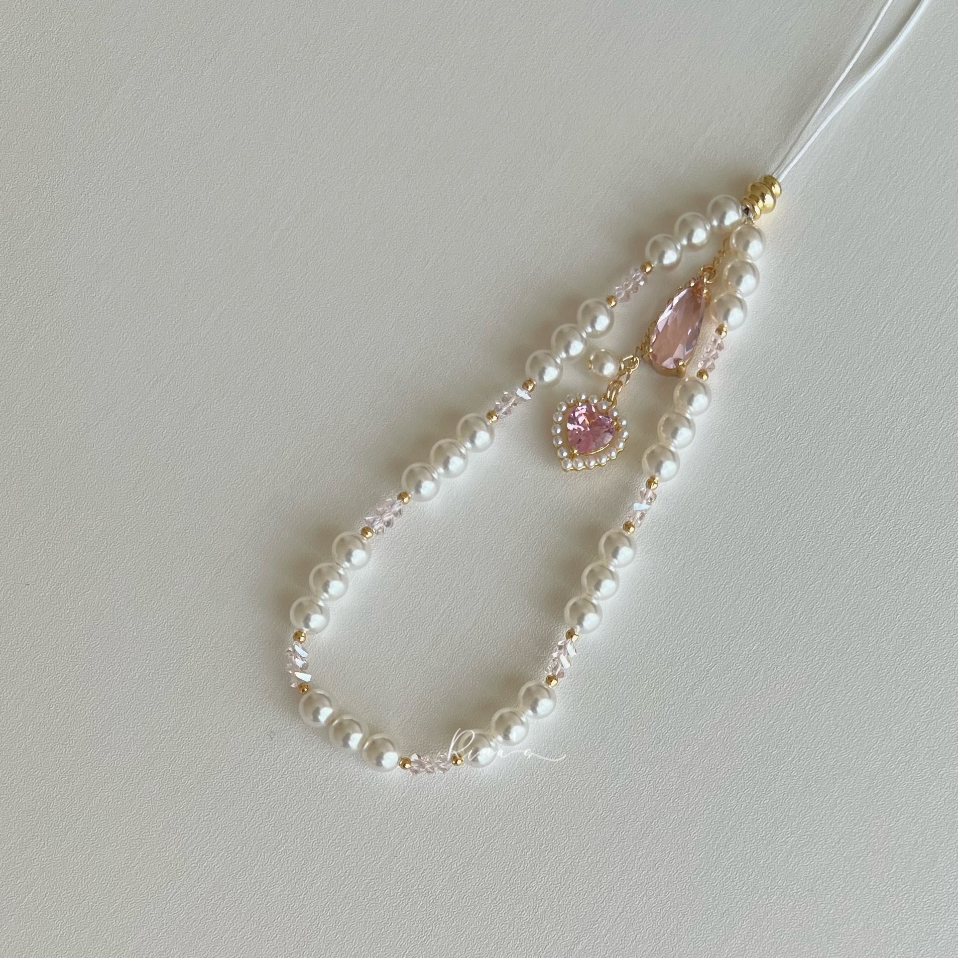 粉嫩出击人造华子珍珠优雅女款手机链手机壳挂绳U盘挂饰防丢饰品