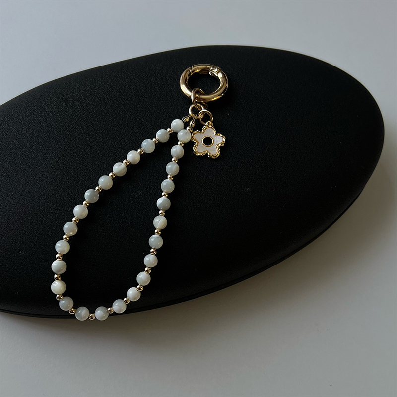 天然贝母花朵可爱手机链手机壳挂绳天然贝壳珠U盘挂饰防丢饰品