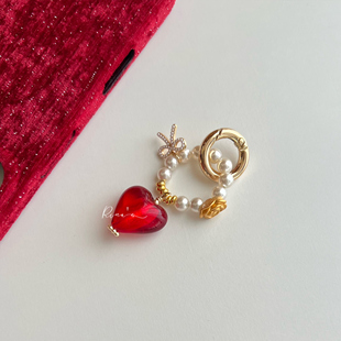 新春开运红爱心包包挂件钥匙扣手机链手机壳挂绳U盘挂饰防丢饰品