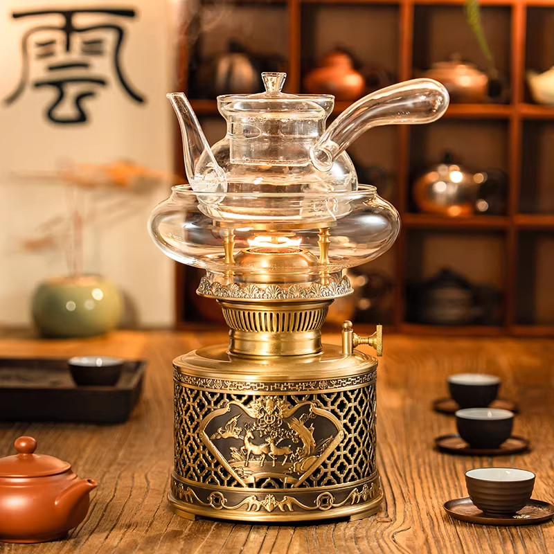 丝焰茶灯新款福禄寿镂空空气灯煤油灯烧水煮茶炉潮汕高档茶炉整套