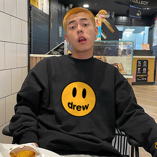 情侣T恤卫衣男潮ins上衣 drew bee秋季 新款 潮牌高街重磅笑脸长袖